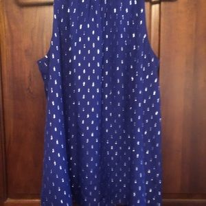 Blue top with silver metallic thread